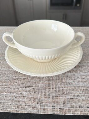 Wedgwood Cream Double-Handled Soup Bowl with Saucer